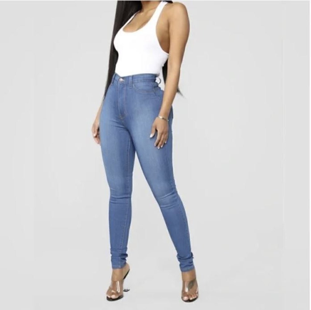 NEW Fashion Nova Classic High Waist Slim Skinny Jeans Medium Blue Wash Size 11